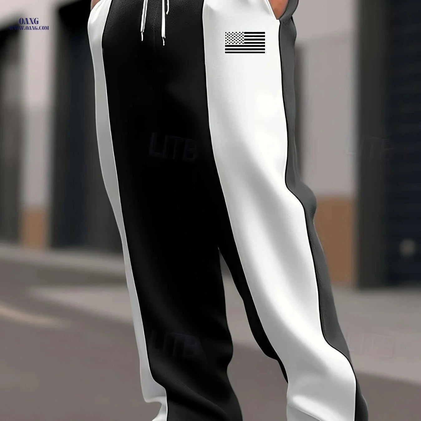 Men's Casual Color-Block Pants - Comfortable Loose Fit for Street Style   OAXG Black / FR S