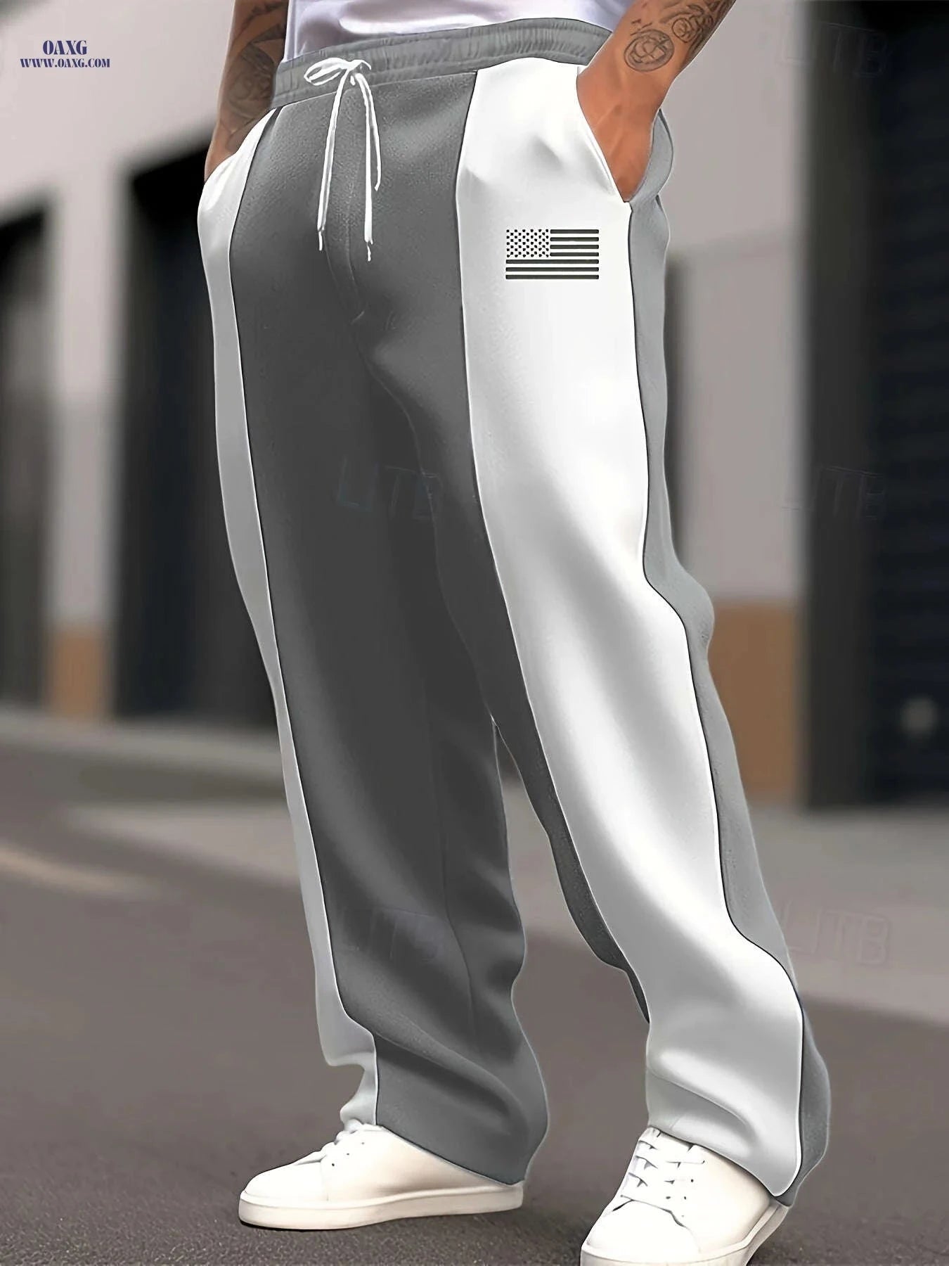 Men's Casual Color-Block Pants - Comfortable Loose Fit for Street Style   OAXG Black / FR S