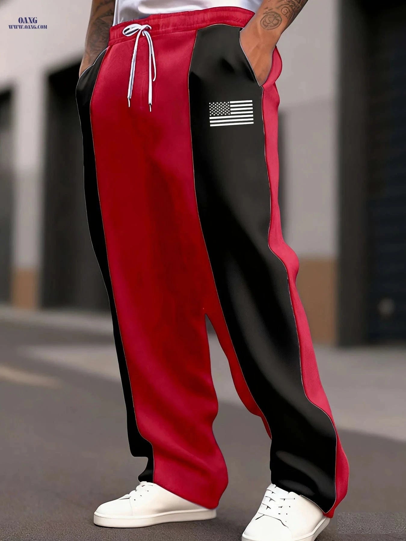 Men's Casual Color-Block Pants - Comfortable Loose Fit for Street Style   OAXG 