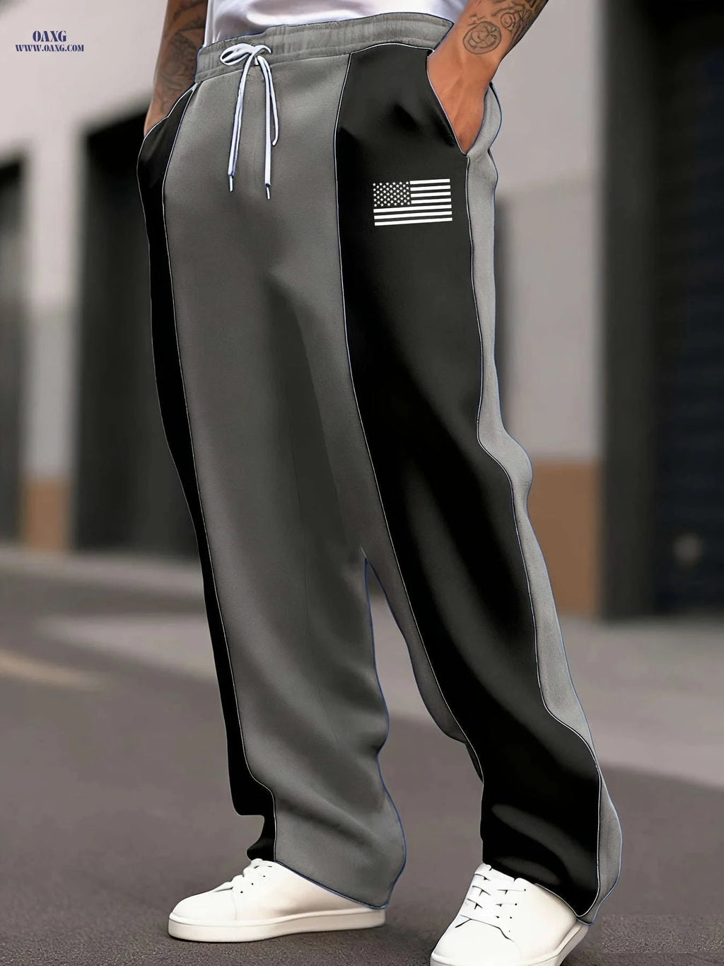 Men's Casual Color-Block Pants - Comfortable Loose Fit for Street Style   OAXG 