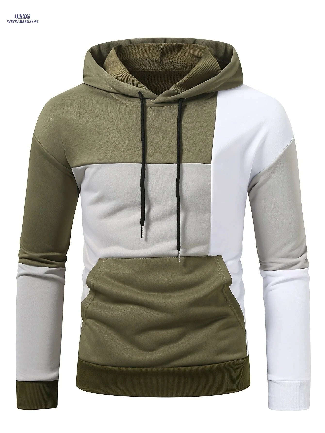 Men's Casual Color Block Pullover Hoodie - Stretchy & Comfortable   OAXG 