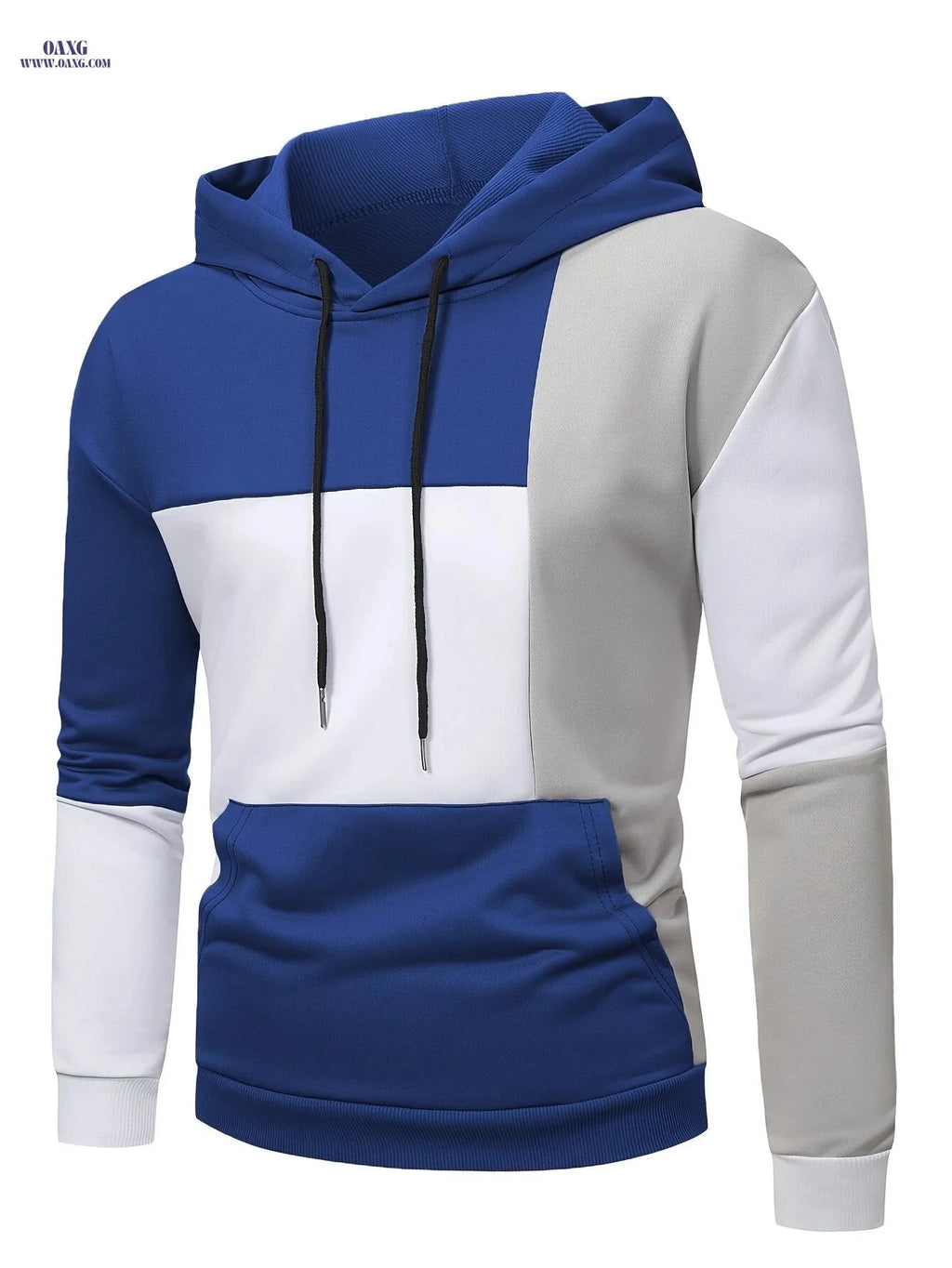 Men's Casual Color Block Pullover Hoodie - Stretchy & Comfortable   OAXG Black / FR M