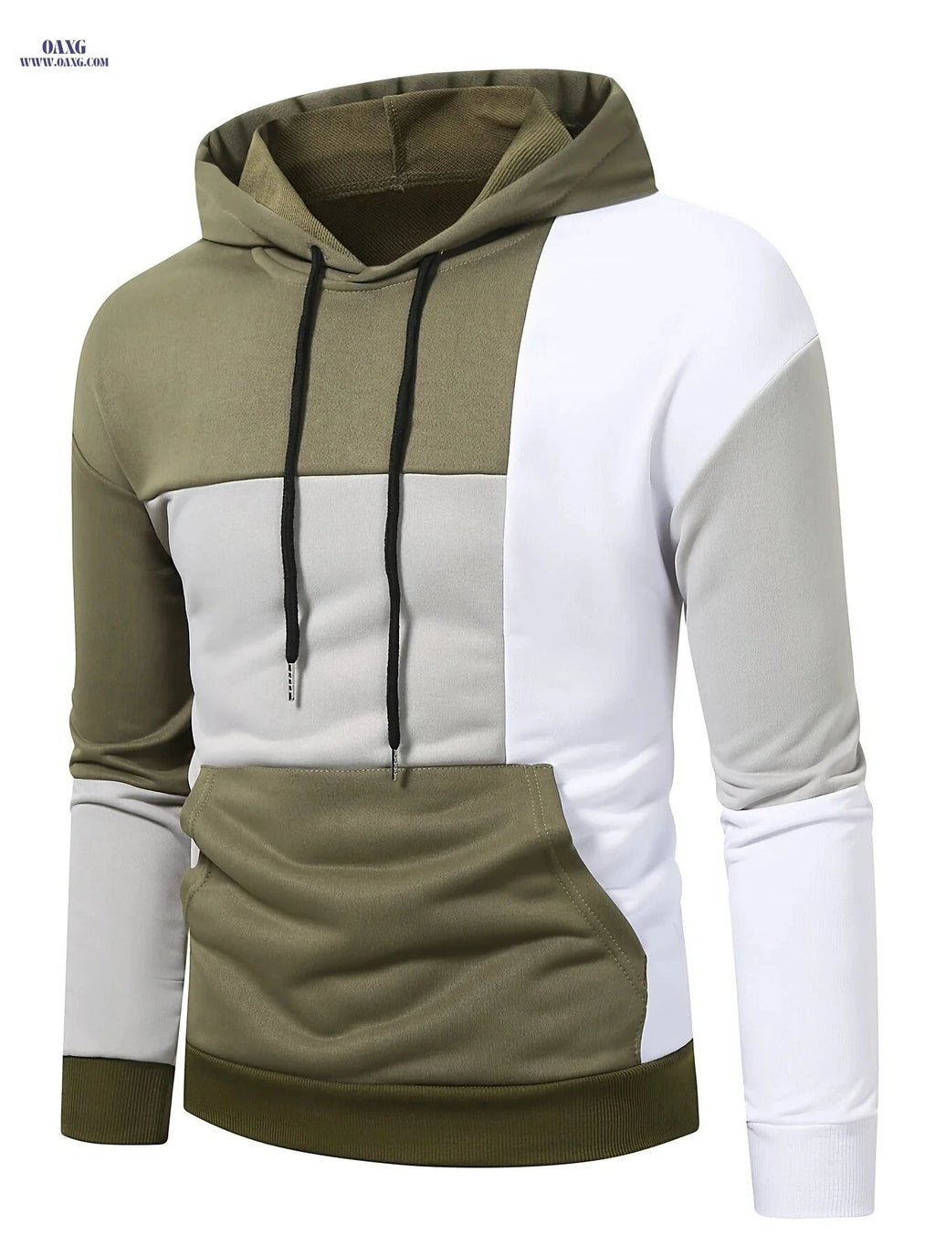 Men's Casual Color Block Pullover Hoodie - Stretchy & Comfortable   OAXG Black / FR M