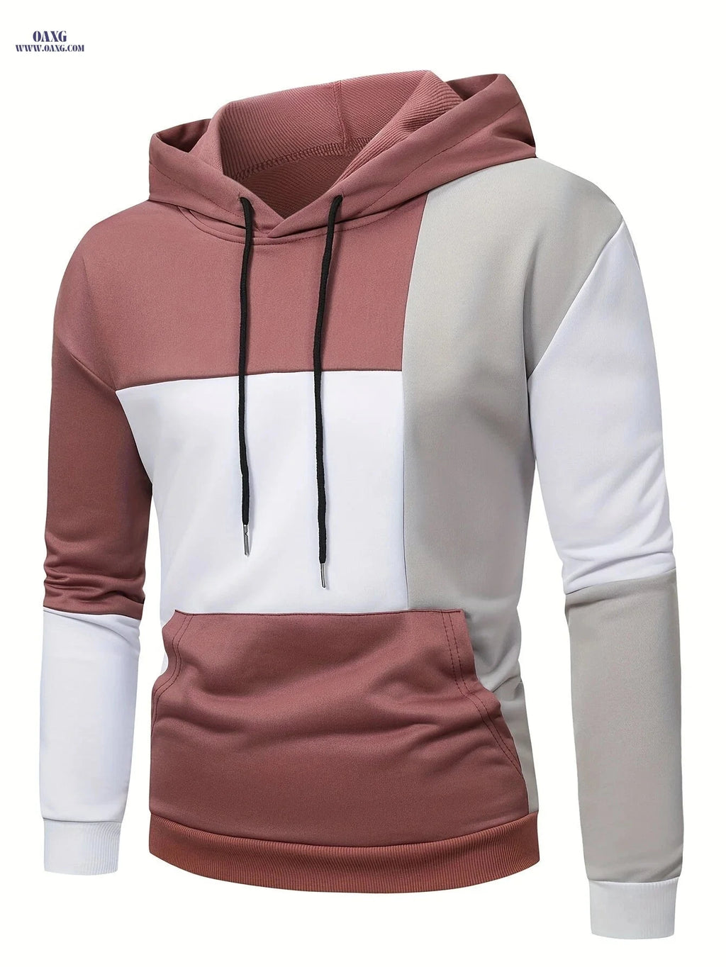 Men's Casual Color Block Pullover Hoodie - Stretchy & Comfortable   OAXG Black / FR M