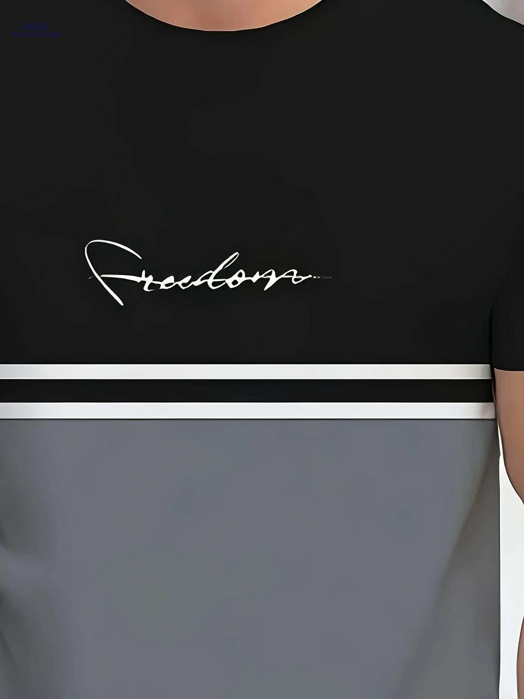 Men's Casual Color Block T-Shirt - Vintage FREEDOM Print, Short Sleeve   OAXG 