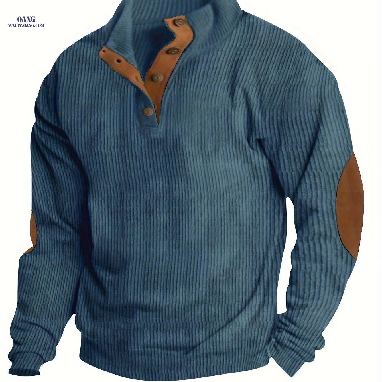 Men's Casual Corduroy Sweatshirt - Long Sleeve, Stand Collar Style   OAXG 
