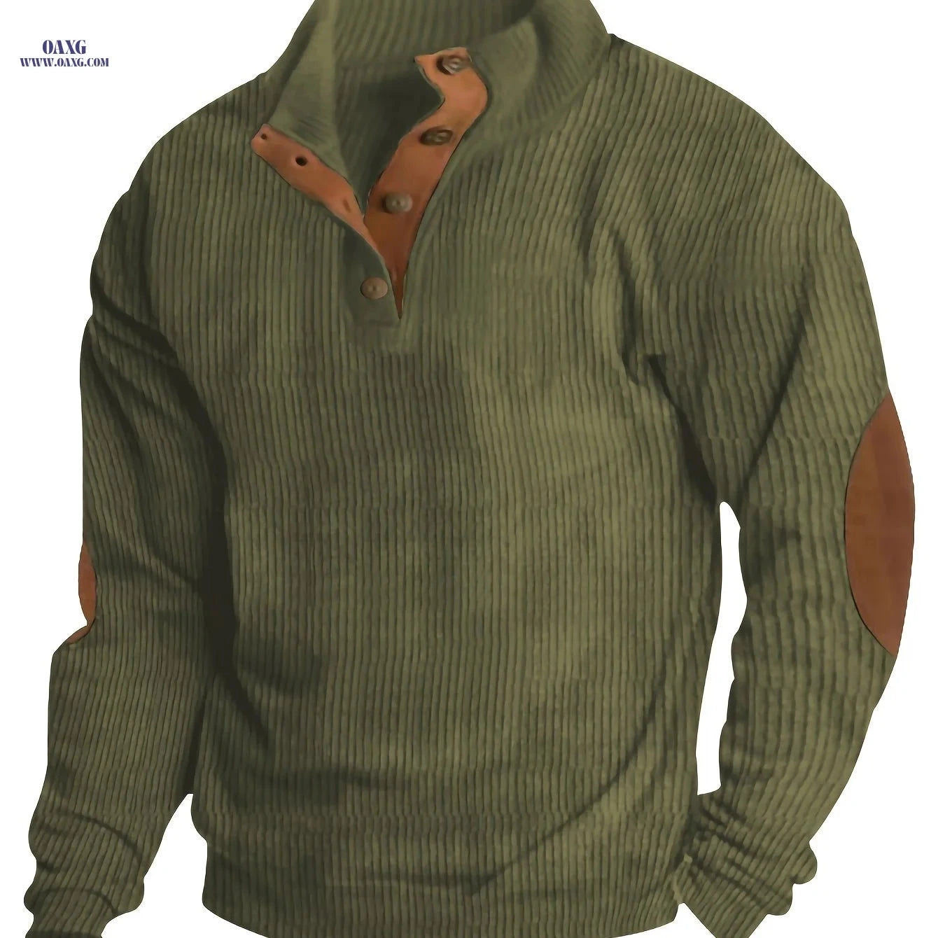 Men's Casual Corduroy Sweatshirt - Long Sleeve, Stand Collar Style   OAXG 