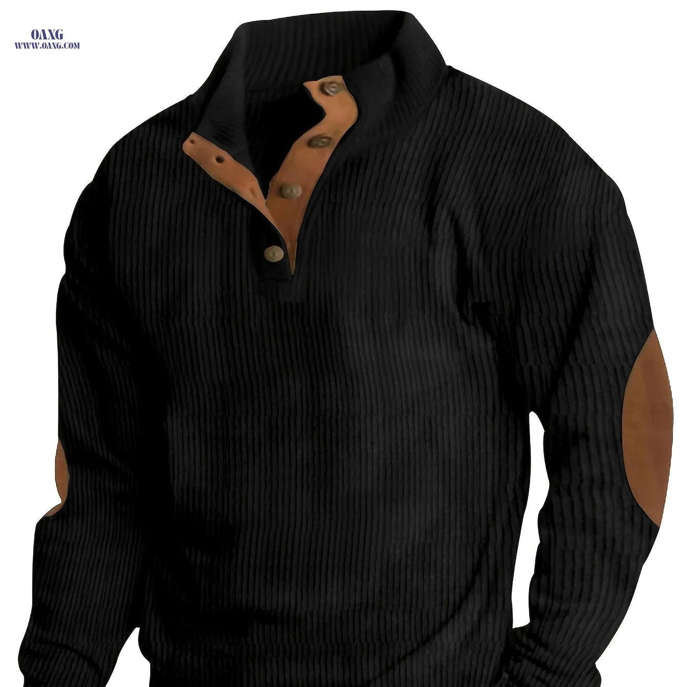 Men's Casual Corduroy Sweatshirt - Long Sleeve, Stand Collar Style   OAXG 