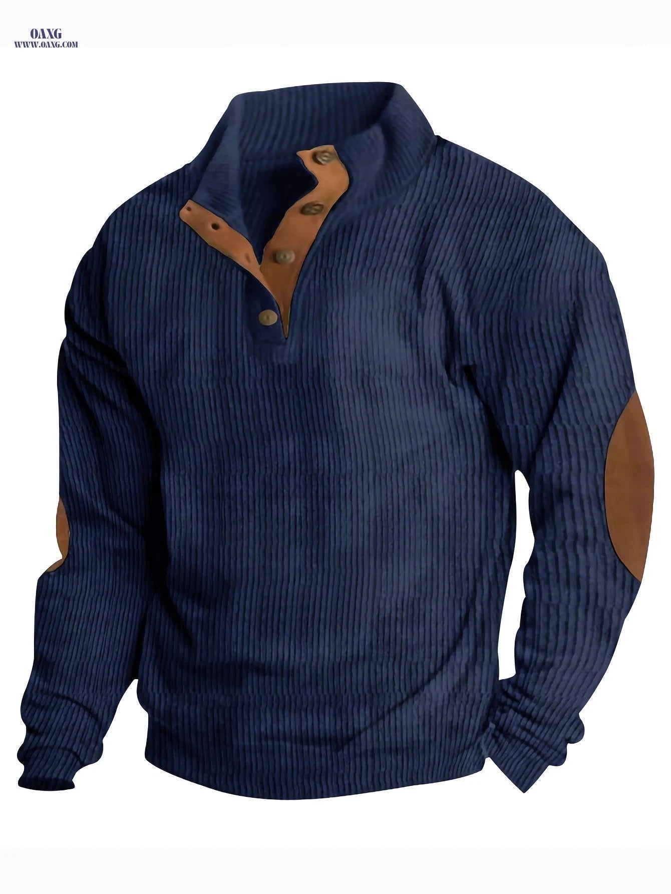 Men's Casual Corduroy Sweatshirt - Long Sleeve, Stand Collar Style   OAXG 
