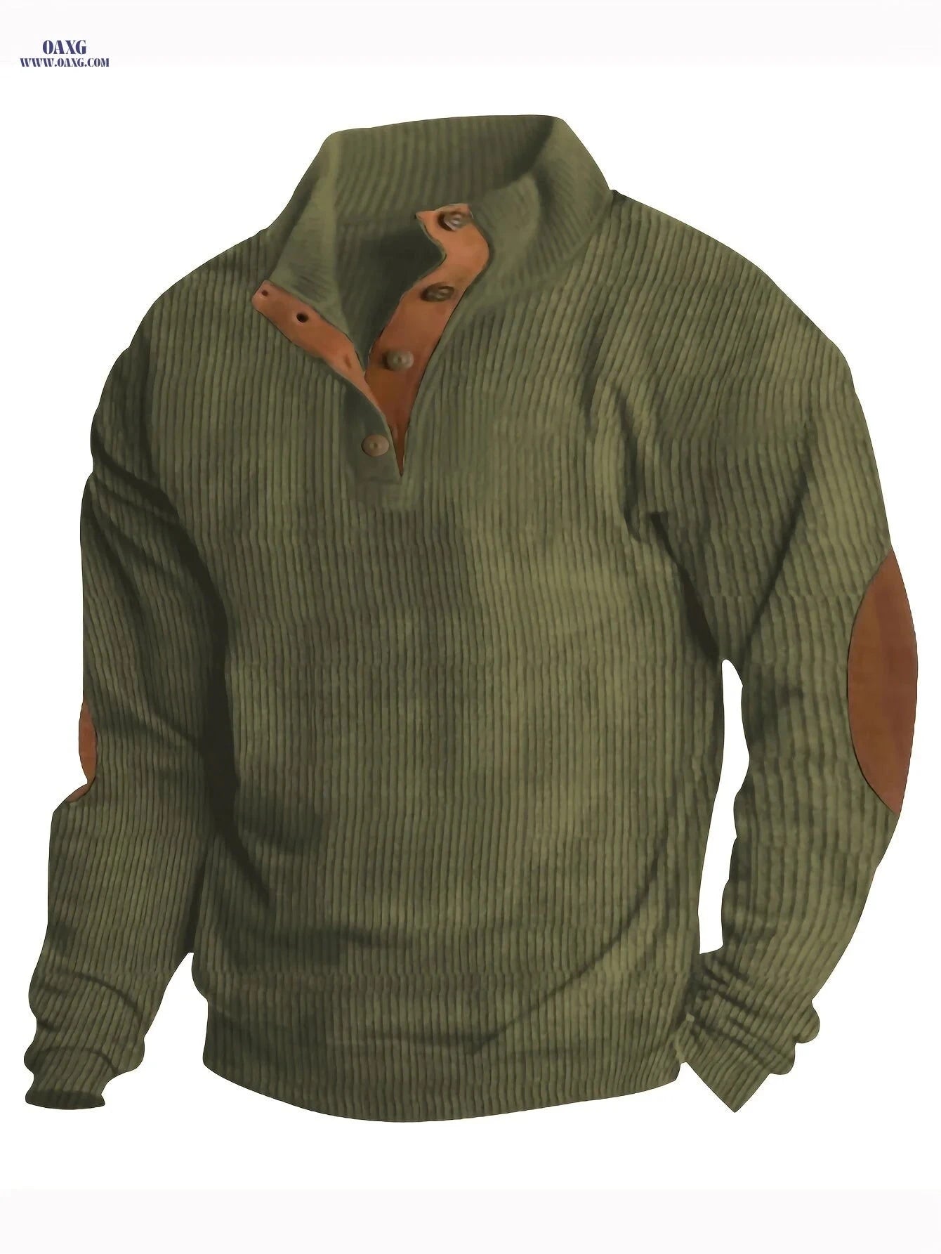 Men's Casual Corduroy Sweatshirt - Long Sleeve, Stand Collar Style   OAXG 