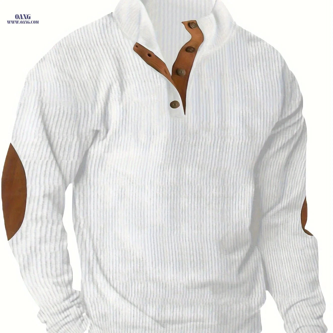 Men's Casual Corduroy Sweatshirt - Long Sleeve, Stand Collar Style   OAXG 