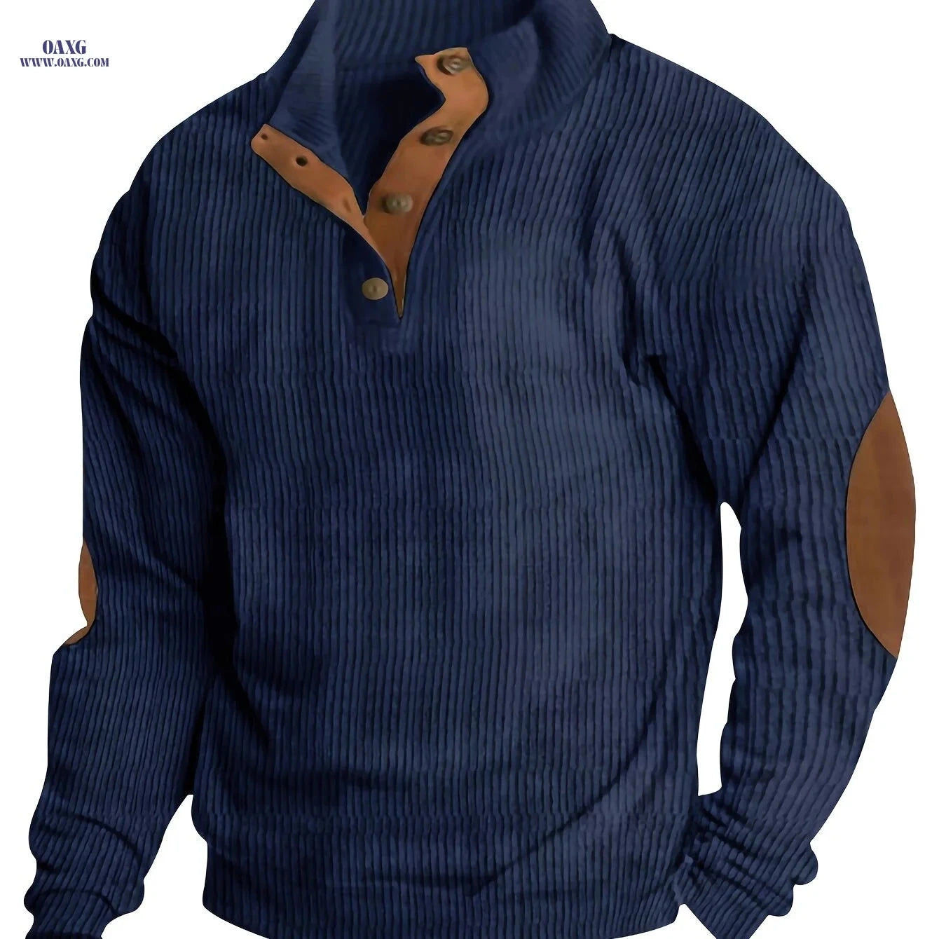 Men's Casual Corduroy Sweatshirt - Long Sleeve, Stand Collar Style   OAXG 