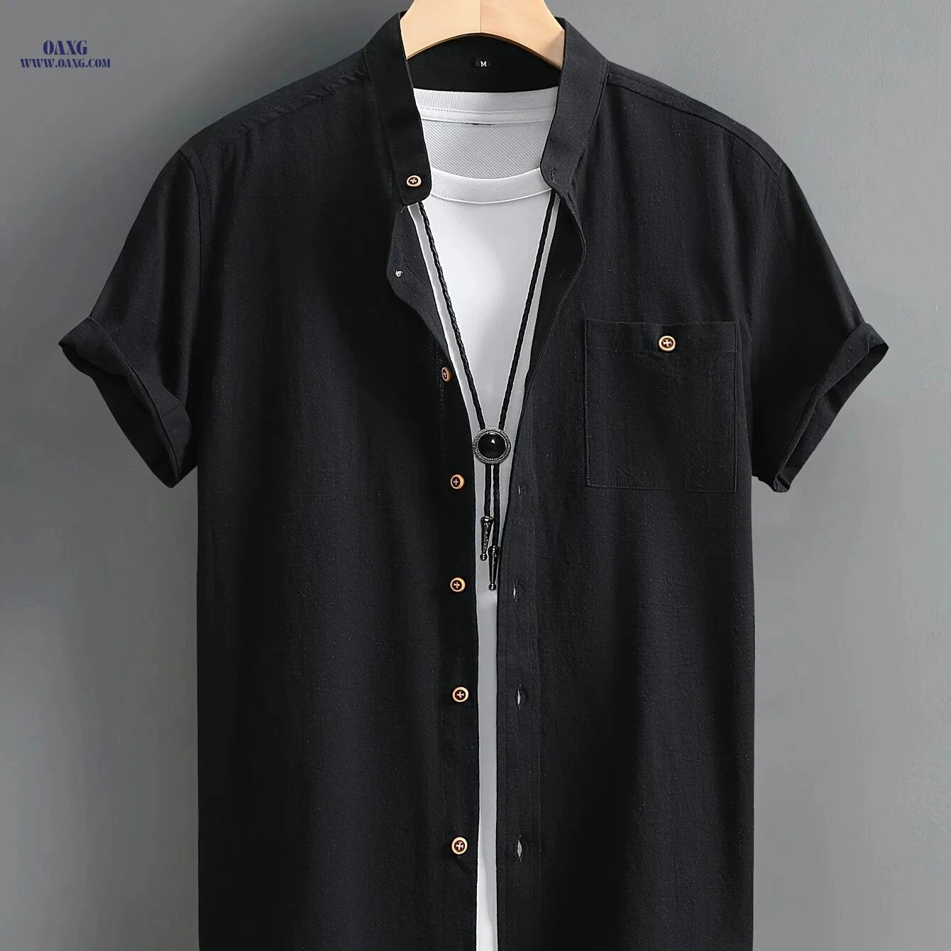Men's Casual Cotton Shirt - Summer Crew Neck, Regular Fit   OAXG 
