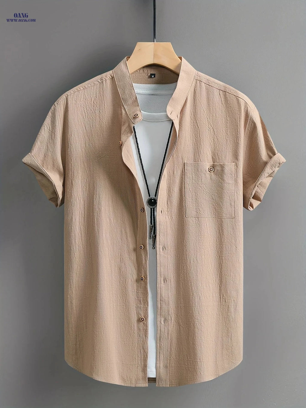 Men's Casual Cotton Shirt - Summer Crew Neck, Regular Fit   OAXG 