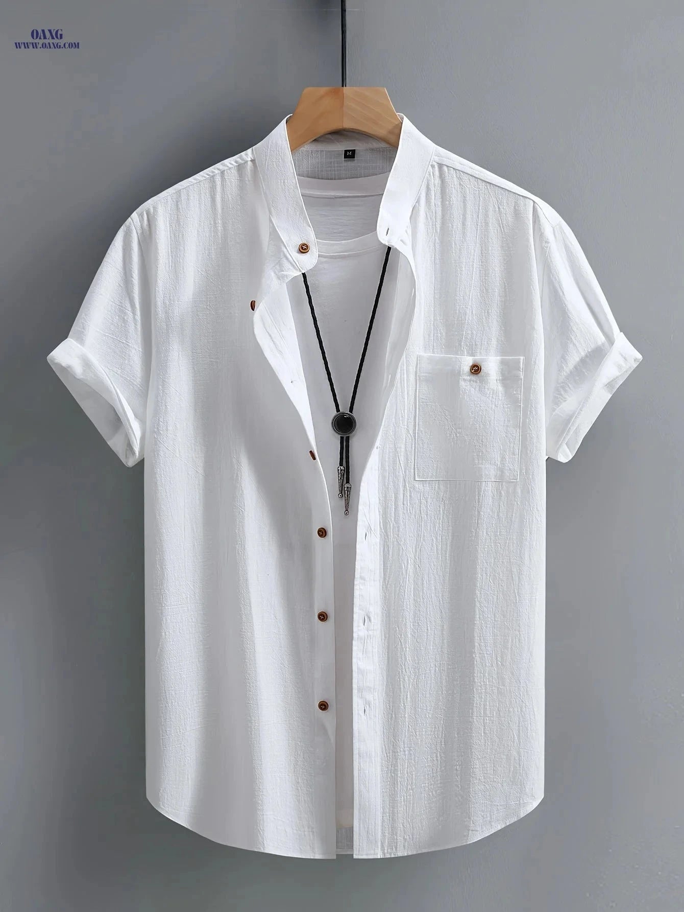 Men's Casual Cotton Shirt - Summer Crew Neck, Regular Fit   OAXG 