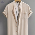 Men's Casual Cotton Shirt - Summer Crew Neck, Regular Fit   OAXG 
