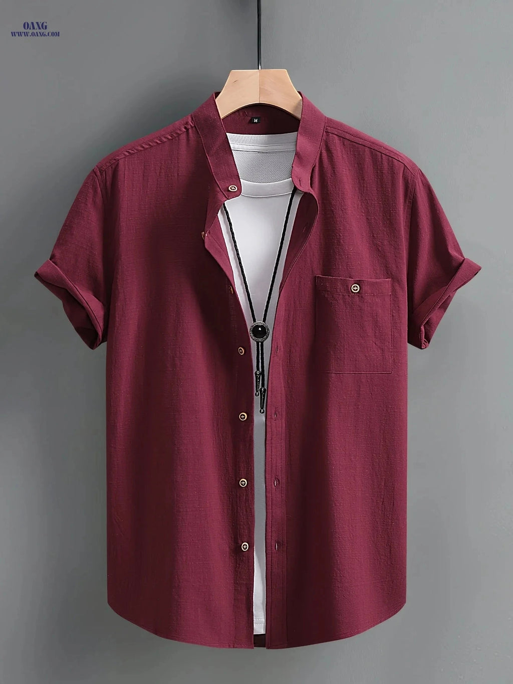 Men's Casual Cotton Shirt - Summer Crew Neck, Regular Fit   OAXG 