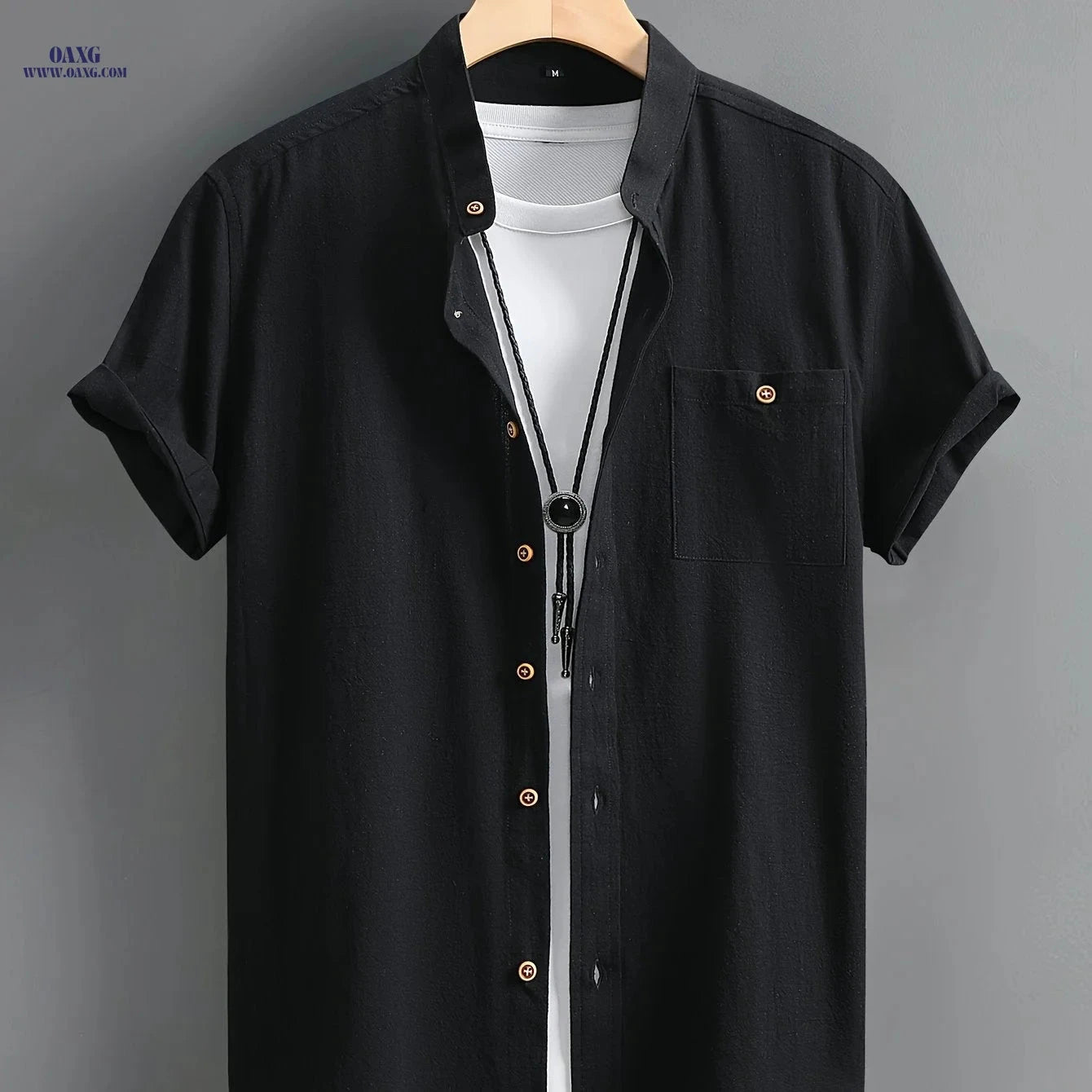 Men's Casual Cotton Shirt - Summer Crew Neck, Regular Fit   OAXG 