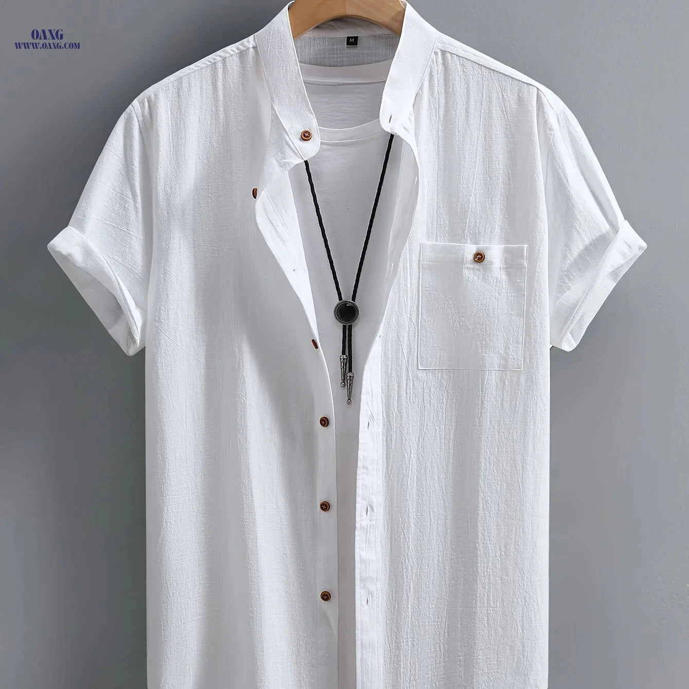 Men's Casual Cotton Shirt - Summer Crew Neck, Regular Fit   OAXG 
