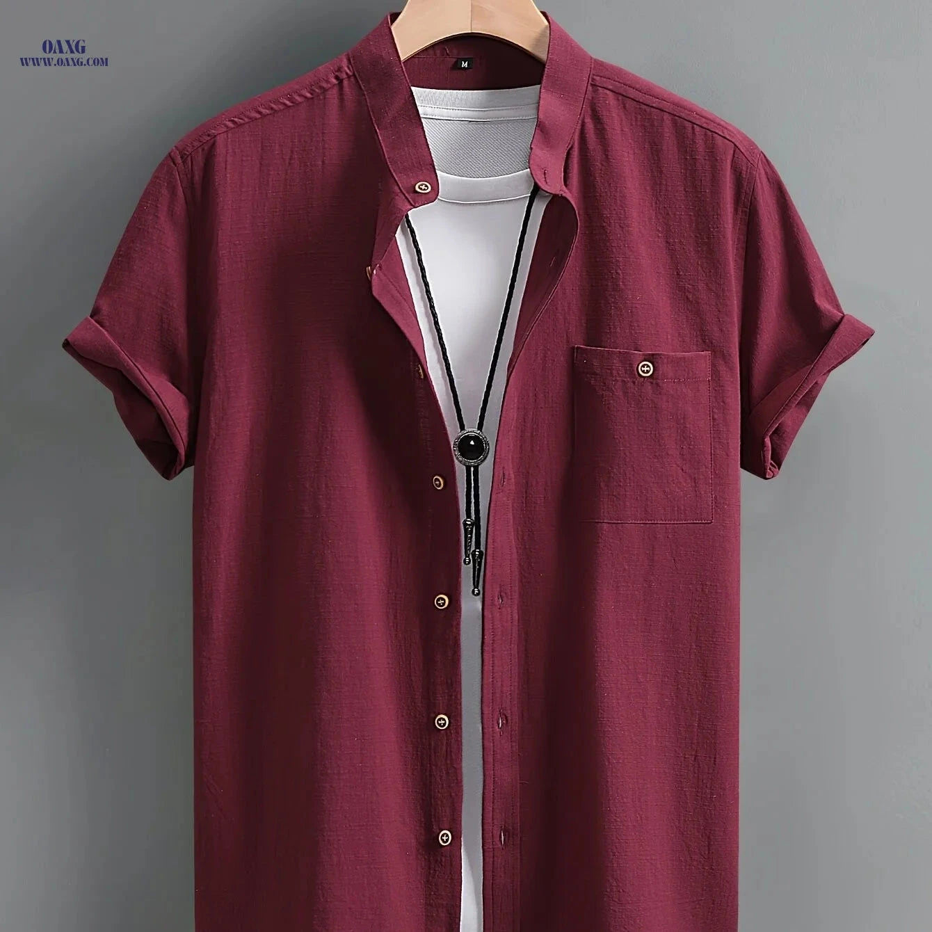 Men's Casual Cotton Shirt - Summer Crew Neck, Regular Fit   OAXG 