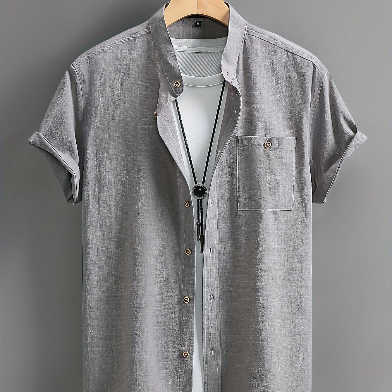 Men's Casual Cotton Shirt - Summer Crew Neck, Regular Fit   OAXG 