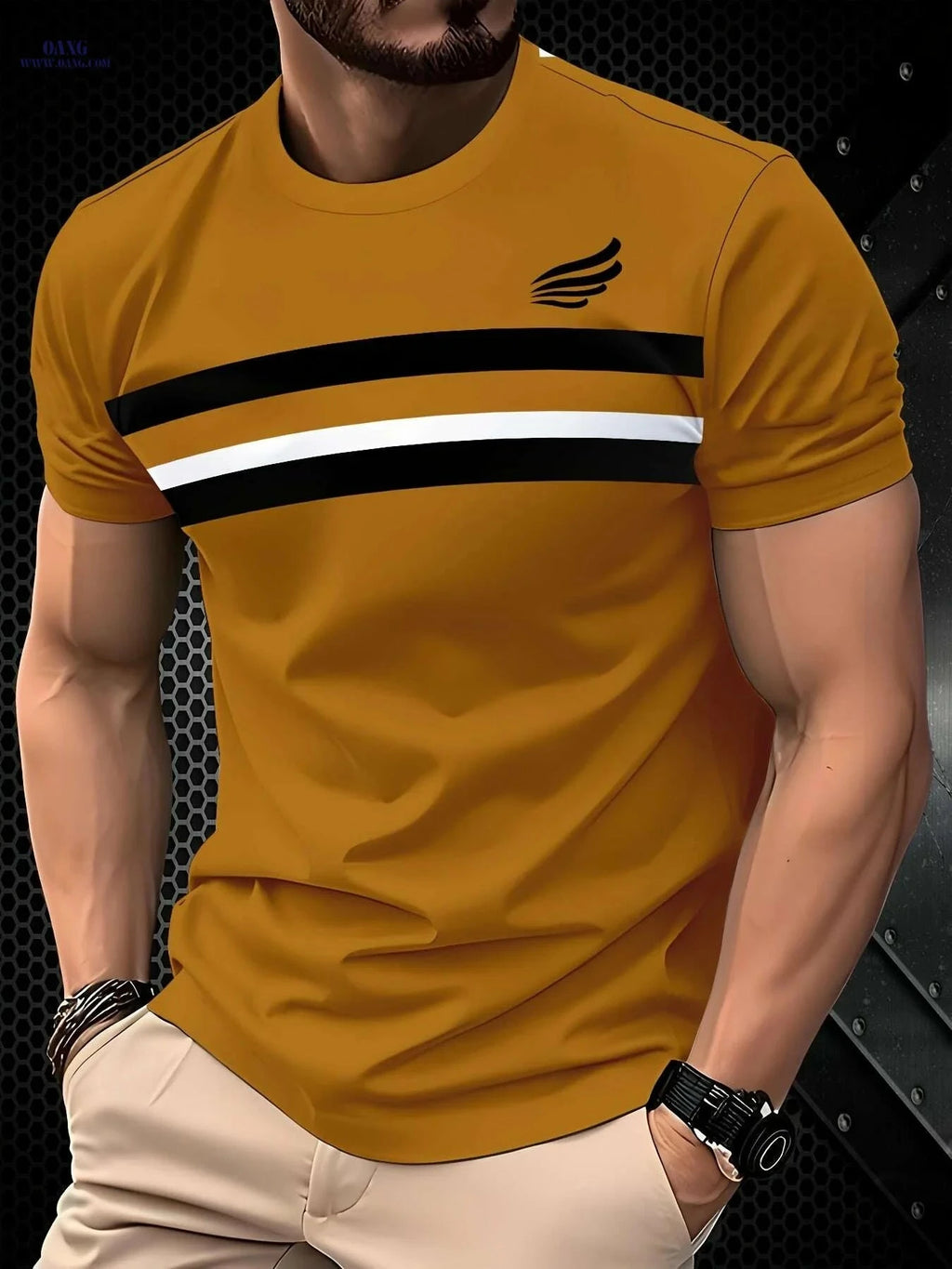 Men's Casual Crew Neck T-Shirt - 100% Polyester, Regular Fit   OAXG Mixed Color / S