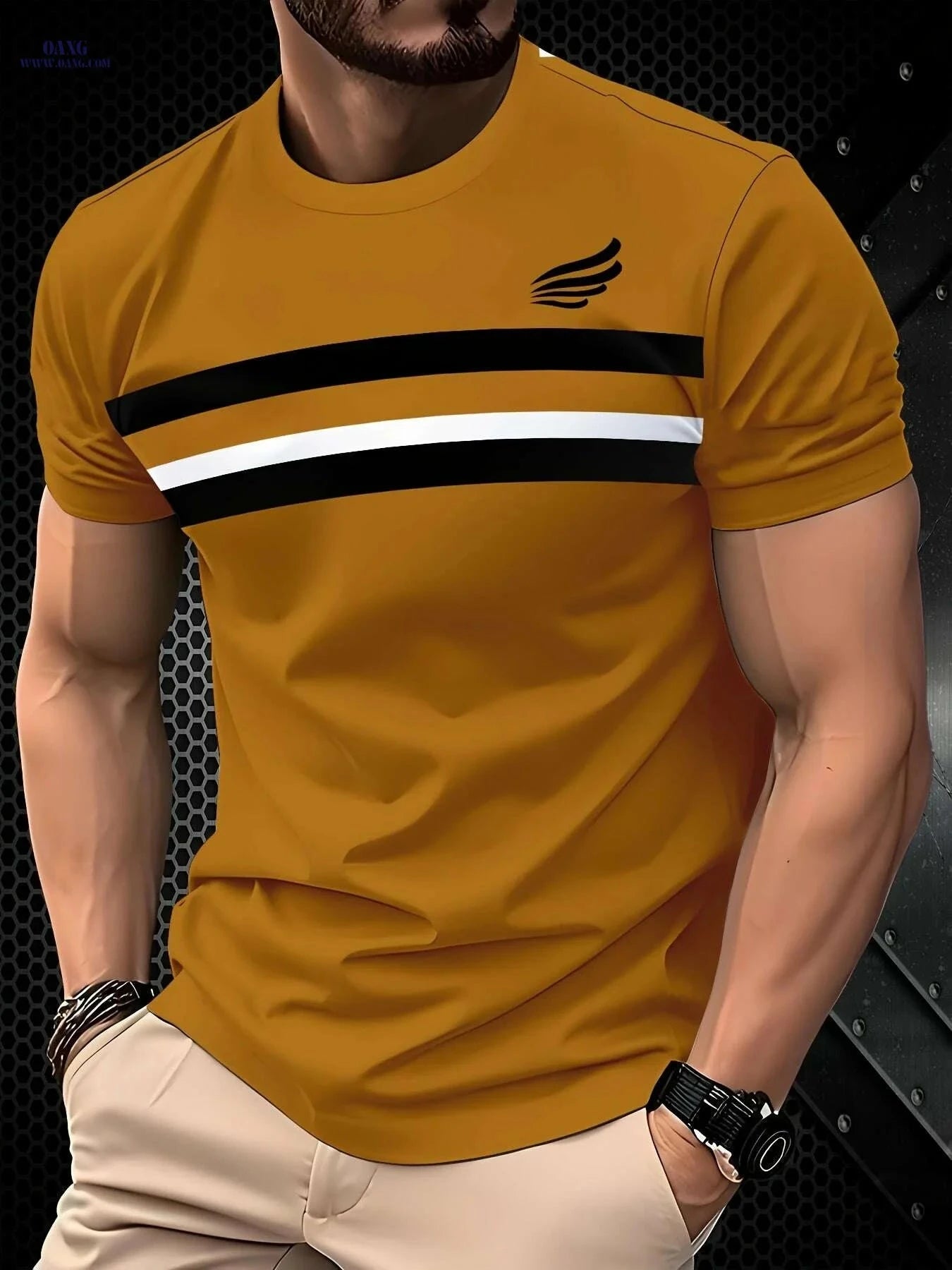 Men's Casual Crew Neck T-Shirt - 100% Polyester, Regular Fit   OAXG Mixed Color / S