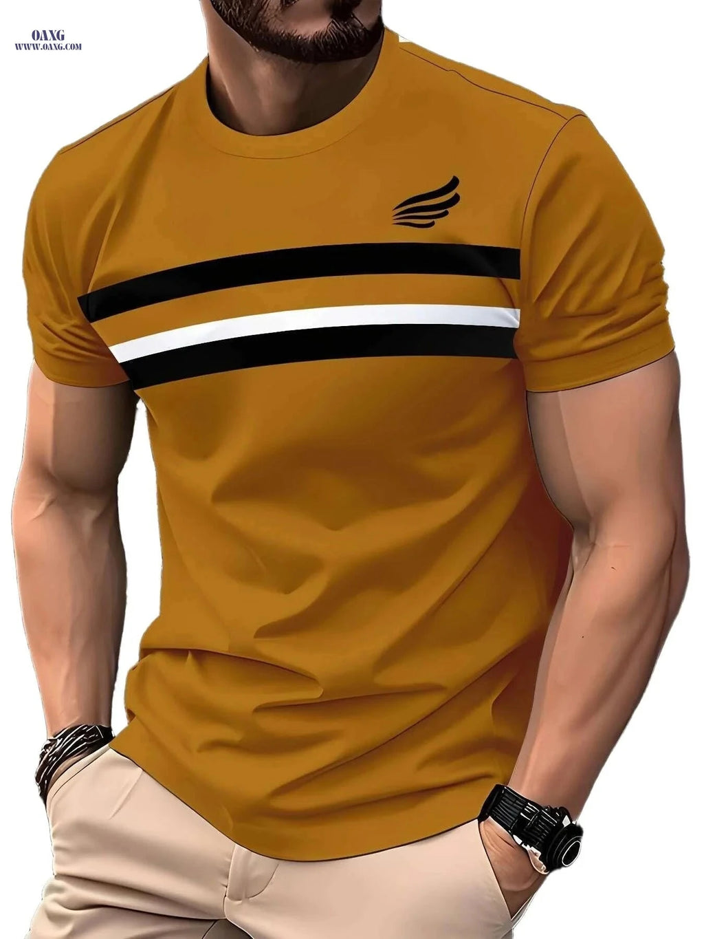 Men's Casual Crew Neck T-Shirt - 100% Polyester, Slight Stretch Fit   OAXG 