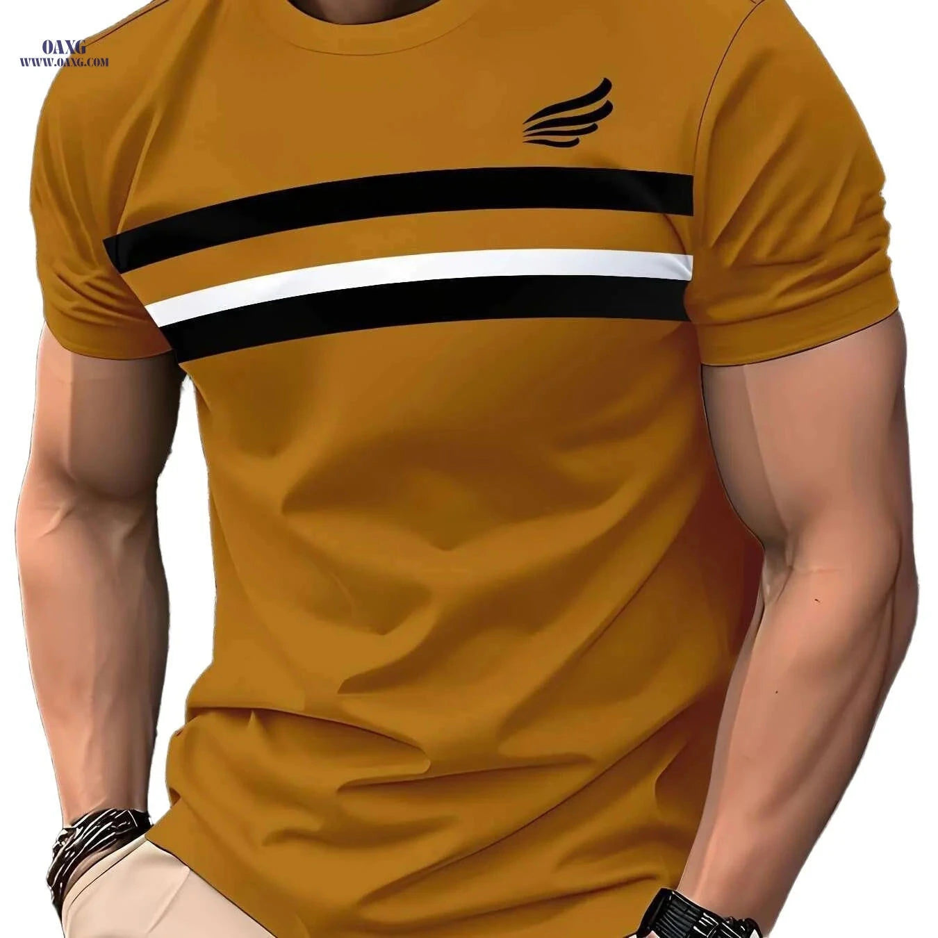 Men's Casual Crew Neck T-Shirt - 100% Polyester, Slight Stretch Fit   OAXG Mixed Color / S