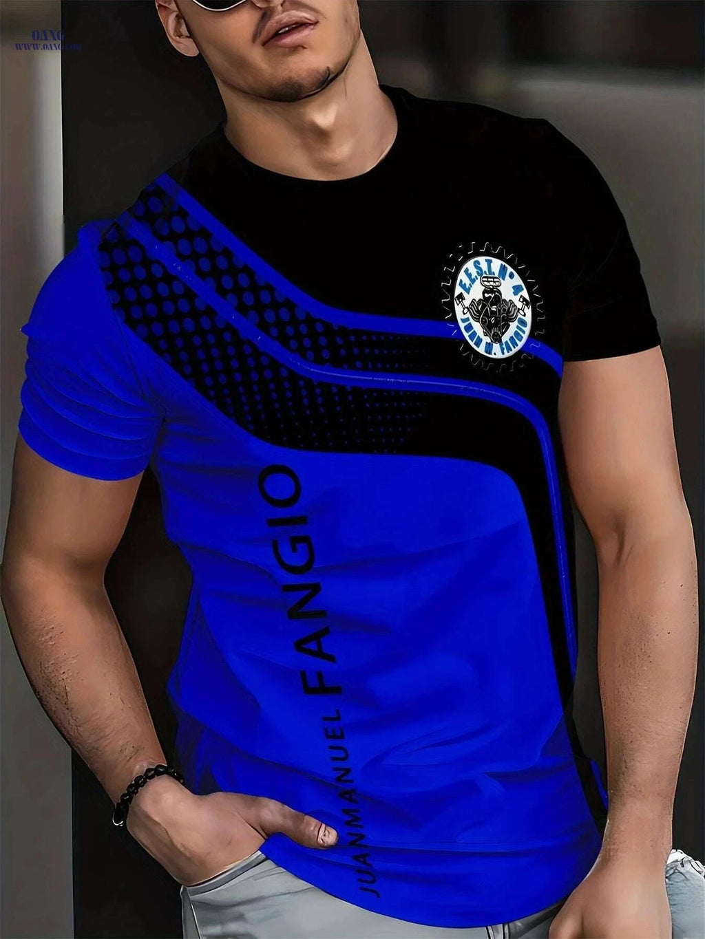 Men's Casual Crew Neck T-Shirt - 100% Polyester, Stylish Print   OAXG 