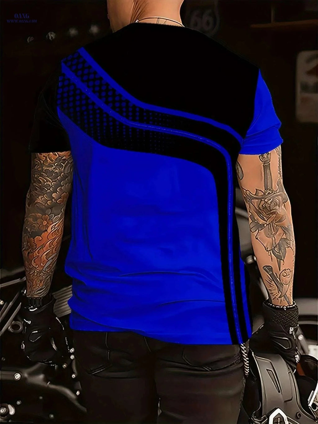 Men's Casual Crew Neck T-Shirt - 100% Polyester, Stylish Print   OAXG Blue / S