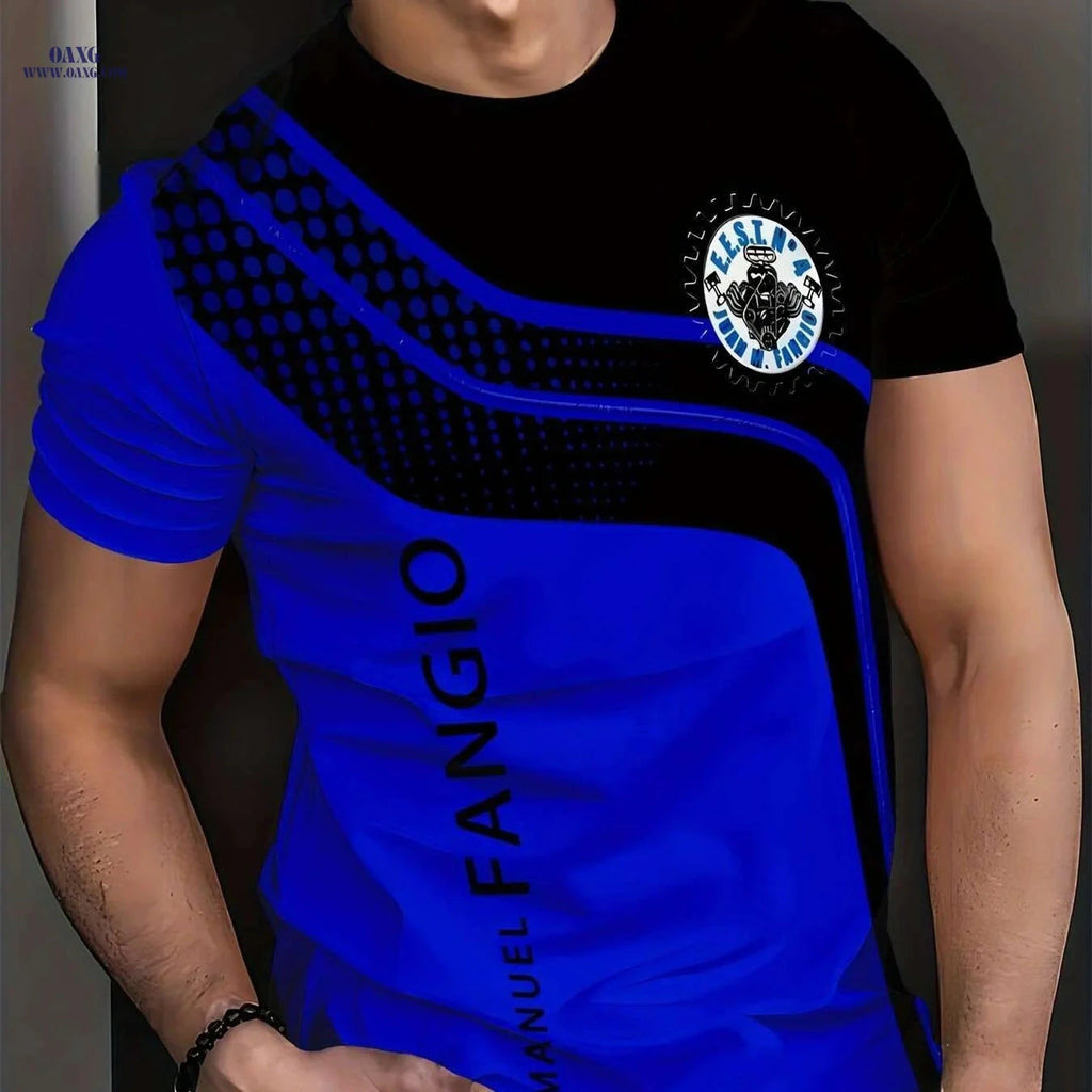 Men's Casual Crew Neck T-Shirt - 100% Polyester, Stylish Print   OAXG Blue / S