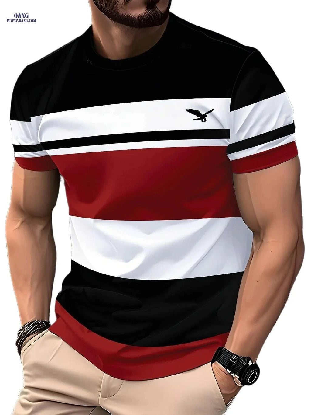 Men's Casual Crew Neck T-Shirt - 3D Print, Lightweight & Stylish   OAXG Deep Red / S
