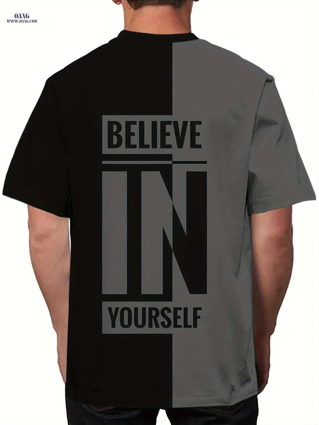 Men's Casual Crew Neck T-Shirt - Believe in Yourself Print   OAXG 