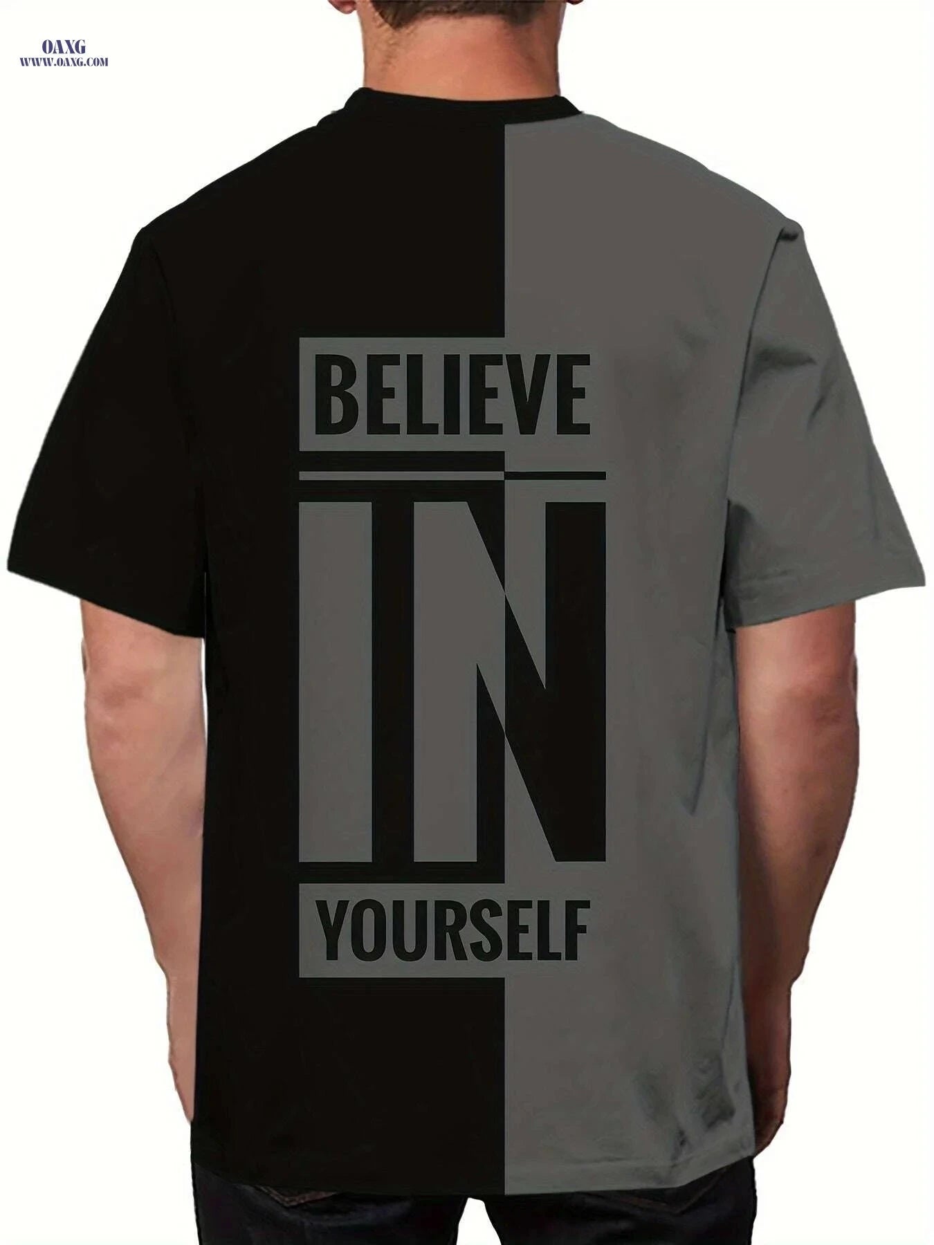 Men's Casual Crew Neck T-Shirt - Believe in Yourself Print   OAXG 