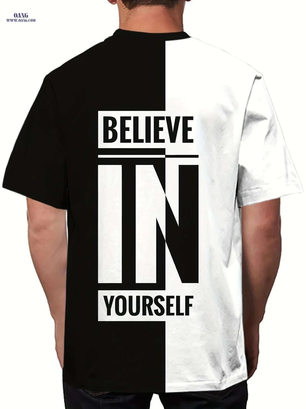 Men's Casual Crew Neck T-Shirt - Believe in Yourself Print   OAXG Chocolate / M