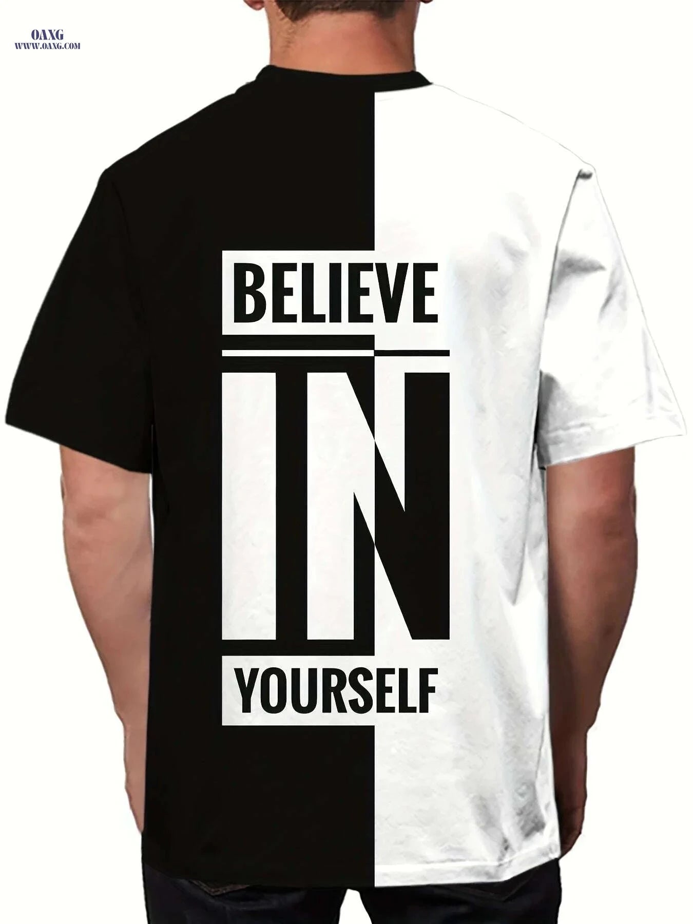 Men's Casual Crew Neck T-Shirt - Believe in Yourself Print   OAXG Chocolate / M