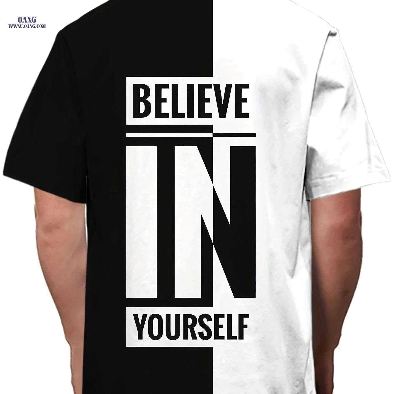 Men's Casual Crew Neck T-Shirt - Believe in Yourself Print   OAXG Chocolate / M