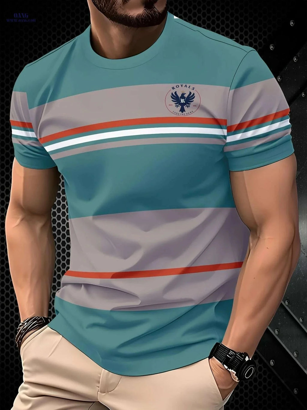Men's Casual Crew Neck T-Shirt - Breathable Stretchy Fabric, Stripes   OAXG 