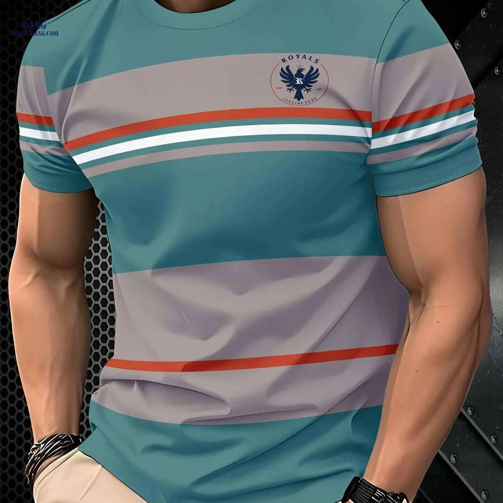 Men's Casual Crew Neck T-Shirt - Breathable Stretchy Fabric, Stripes   OAXG Mixed Color / S