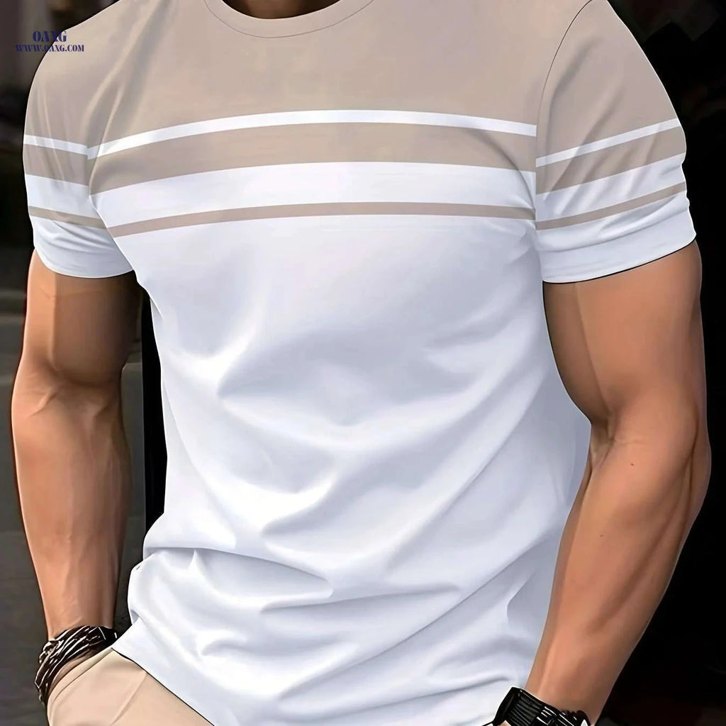 Men's Casual Crew Neck T-Shirt - Geometric Pattern, Slight Stretch Fit   OAXG Mixed Color / S