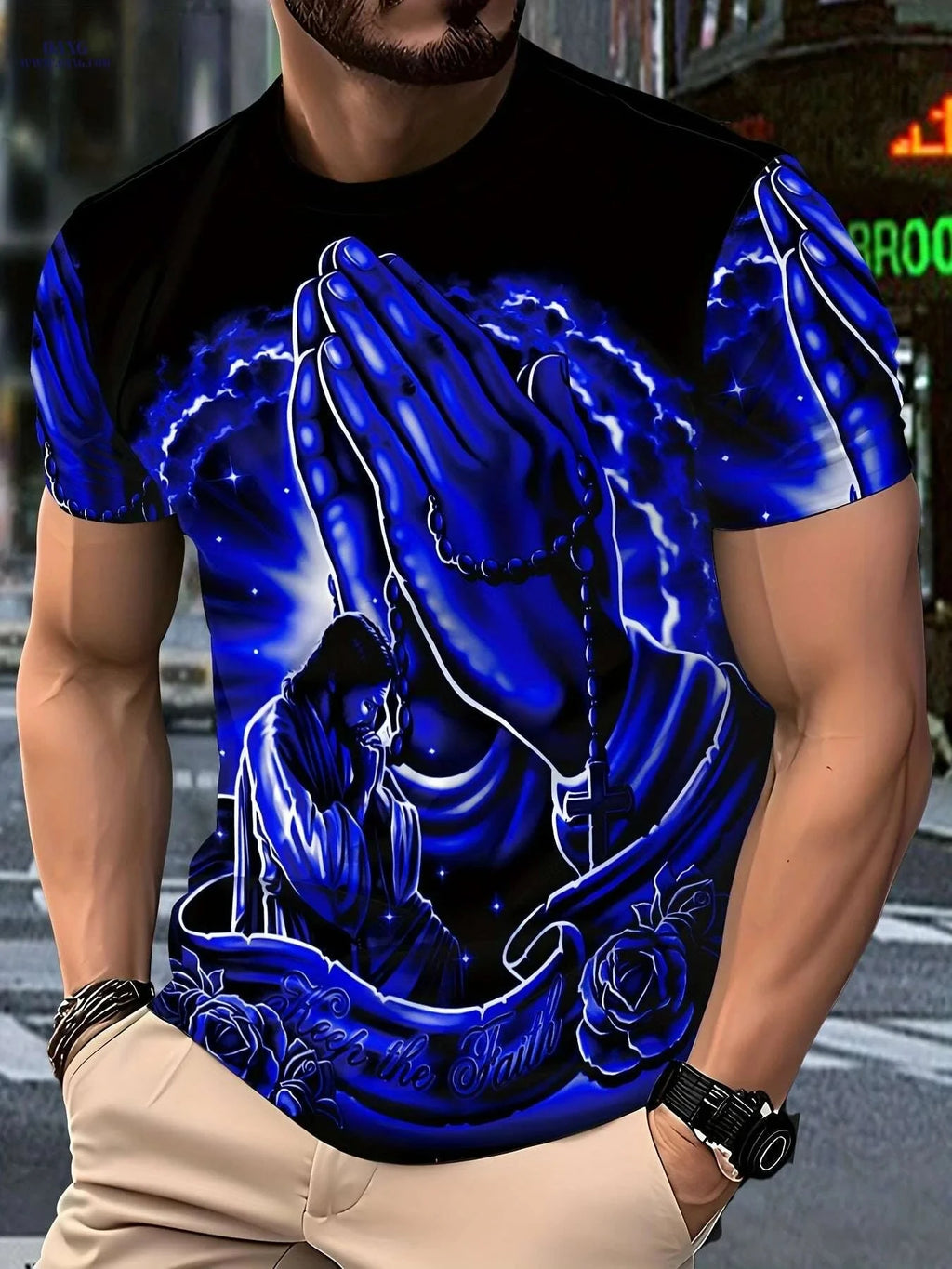 Men’s Casual Crew Neck T-Shirt - Light Luxury Summer Fashion Tee   OAXG Black & Blue / S