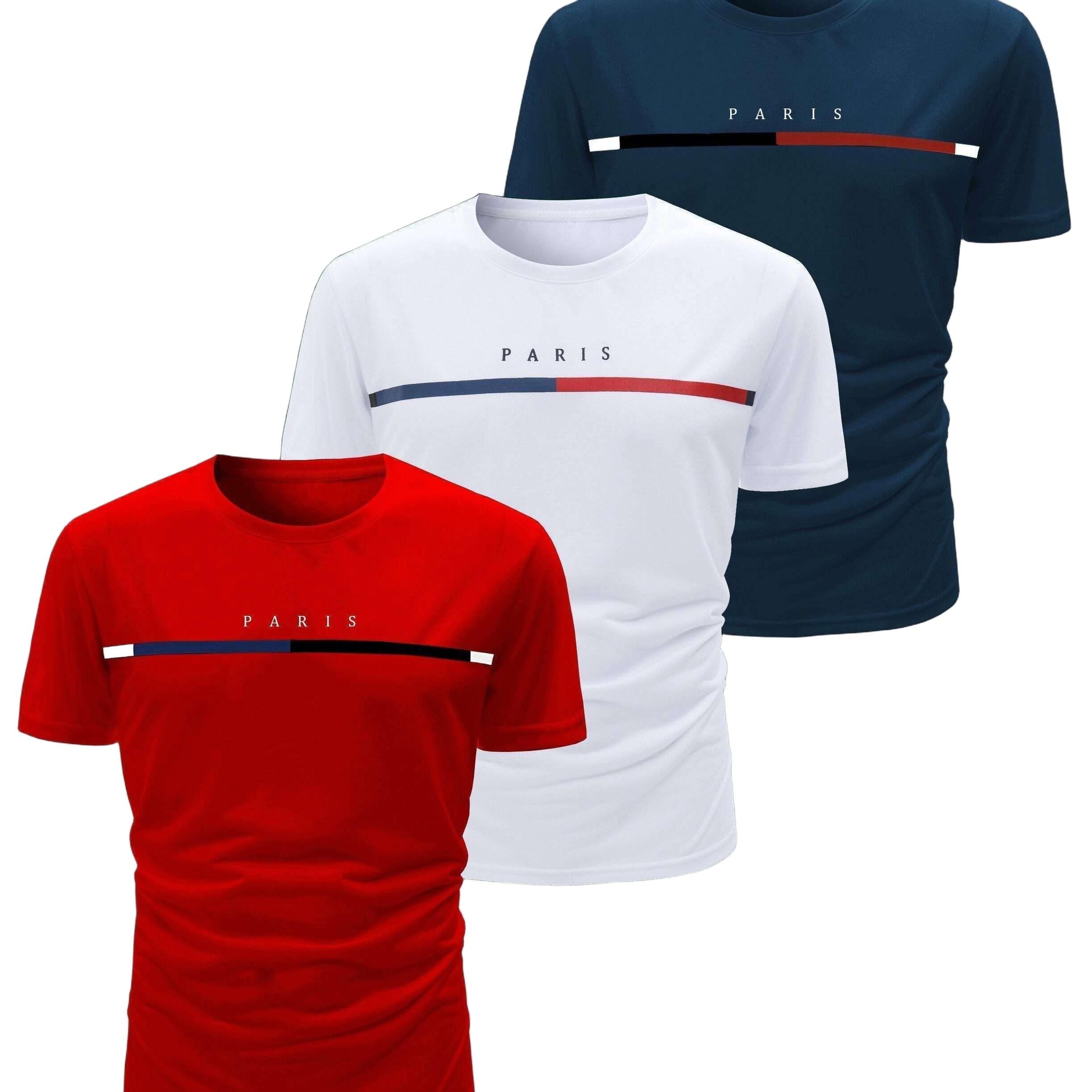 Men’s Casual Crew Neck T-Shirts - 3pcs Lightweight Summer Wear   OAXG Red, Black And Royal Blue / S