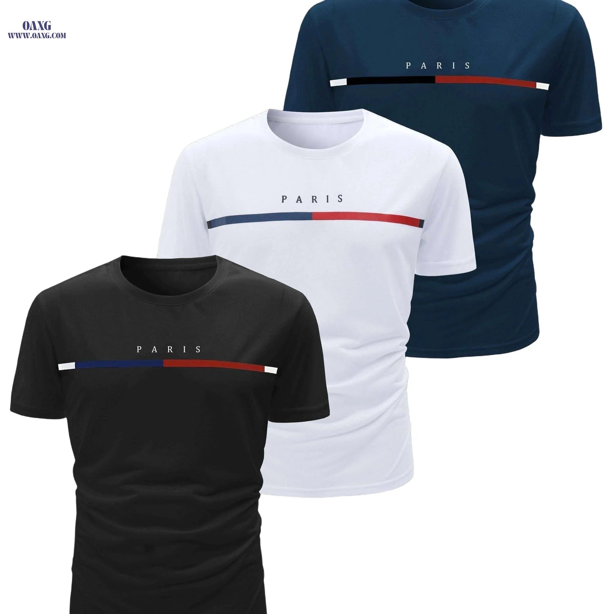 Men’s Casual Crew Neck T-Shirts - 3pcs Lightweight Summer Wear   OAXG Red, Black And Royal Blue / S