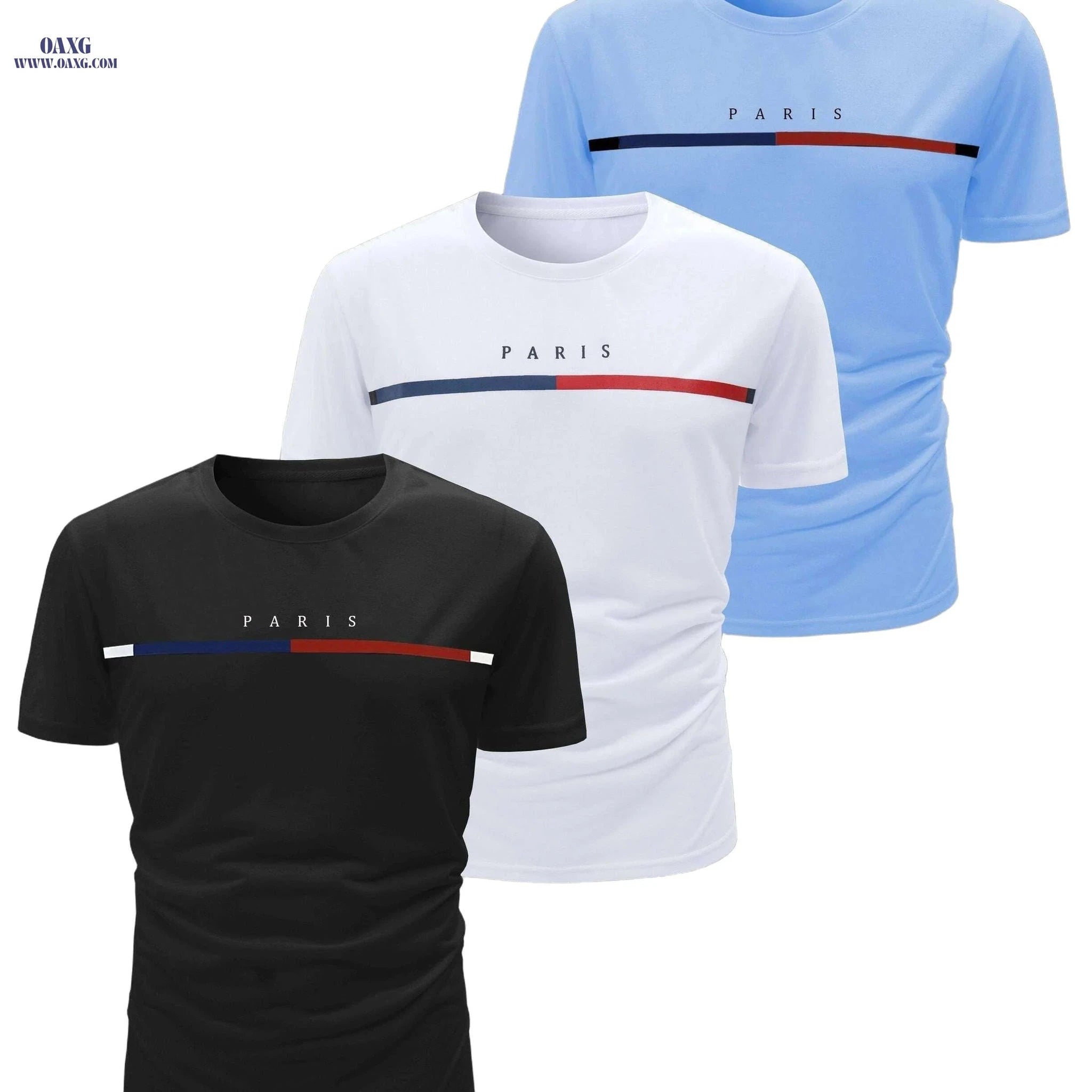 Men’s Casual Crew Neck T-Shirts - 3pcs Lightweight Summer Wear   OAXG Red, Black And Royal Blue / S