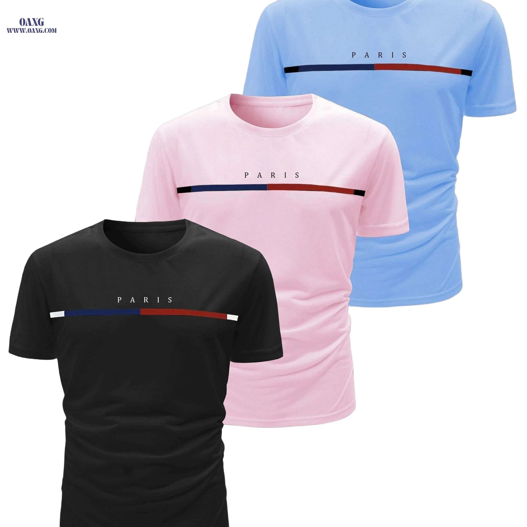 Men’s Casual Crew Neck T-Shirts - 3pcs Lightweight Summer Wear   OAXG Red, Black And Royal Blue / S