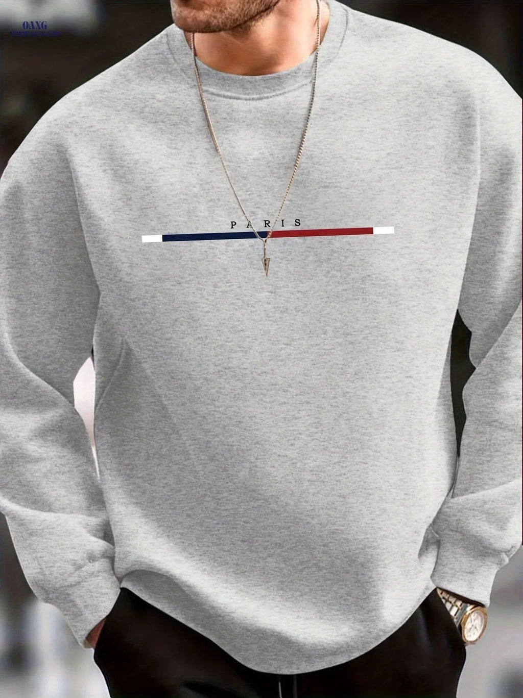 Men's Casual Crewneck Sweatshirt - Three-Color Stripe Style   OAXG 