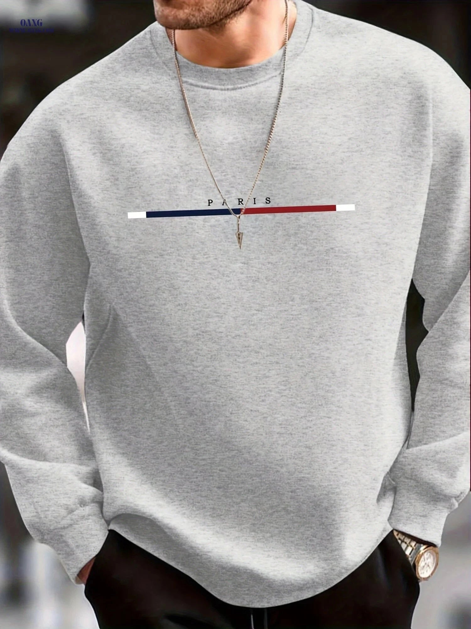 Men's Casual Crewneck Sweatshirt - Three-Color Stripe Style   OAXG 