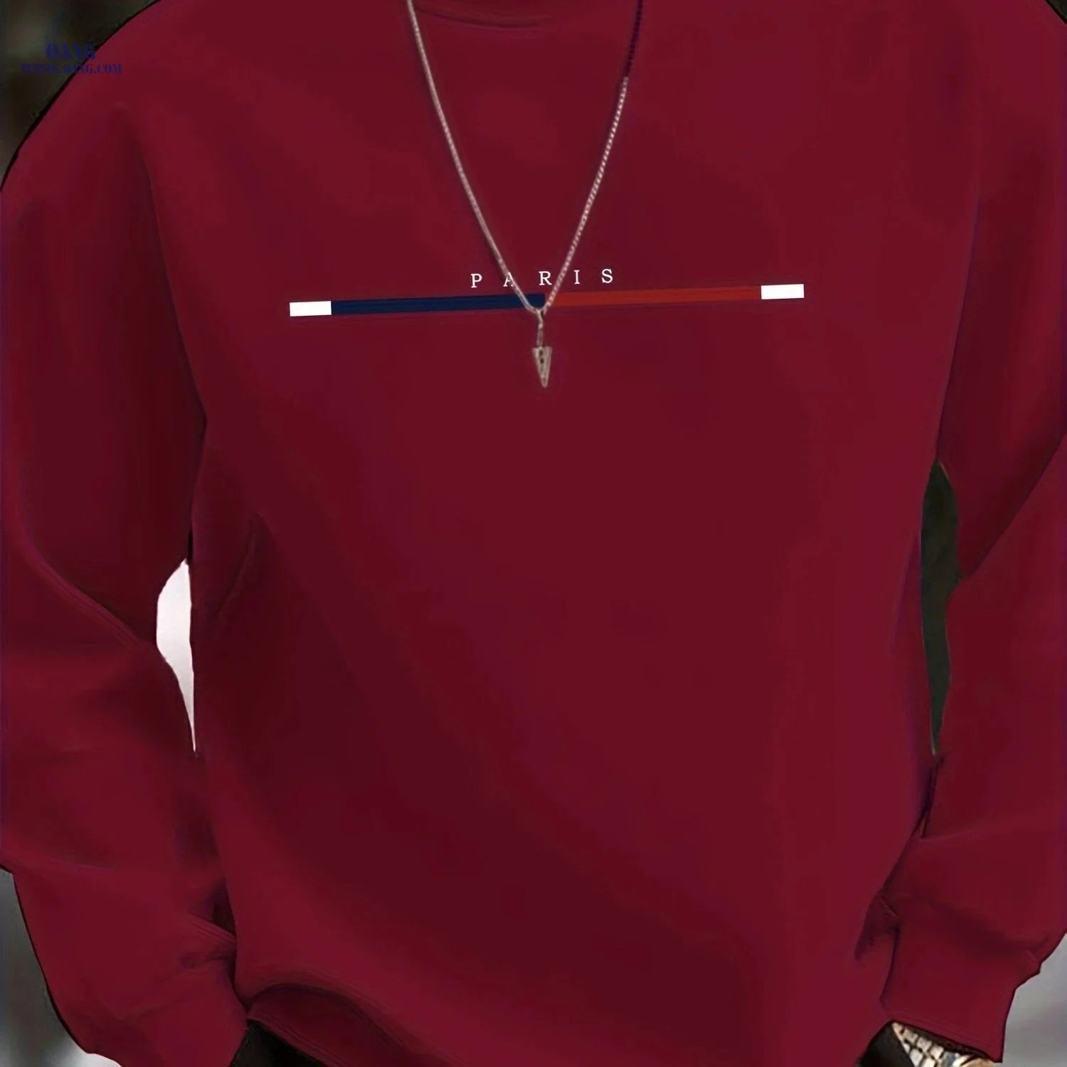 Men's Casual Crewneck Sweatshirt - Three-Color Stripe Style   OAXG Navy Blue / FR XXL