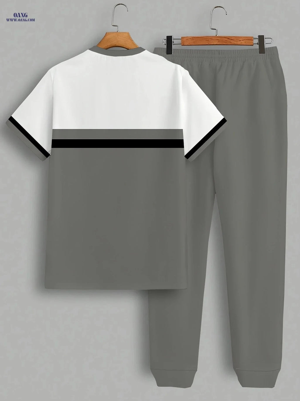 Men's Casual Digital Print T-Shirt Pants Set - Stretchy Polyester   OAXG 